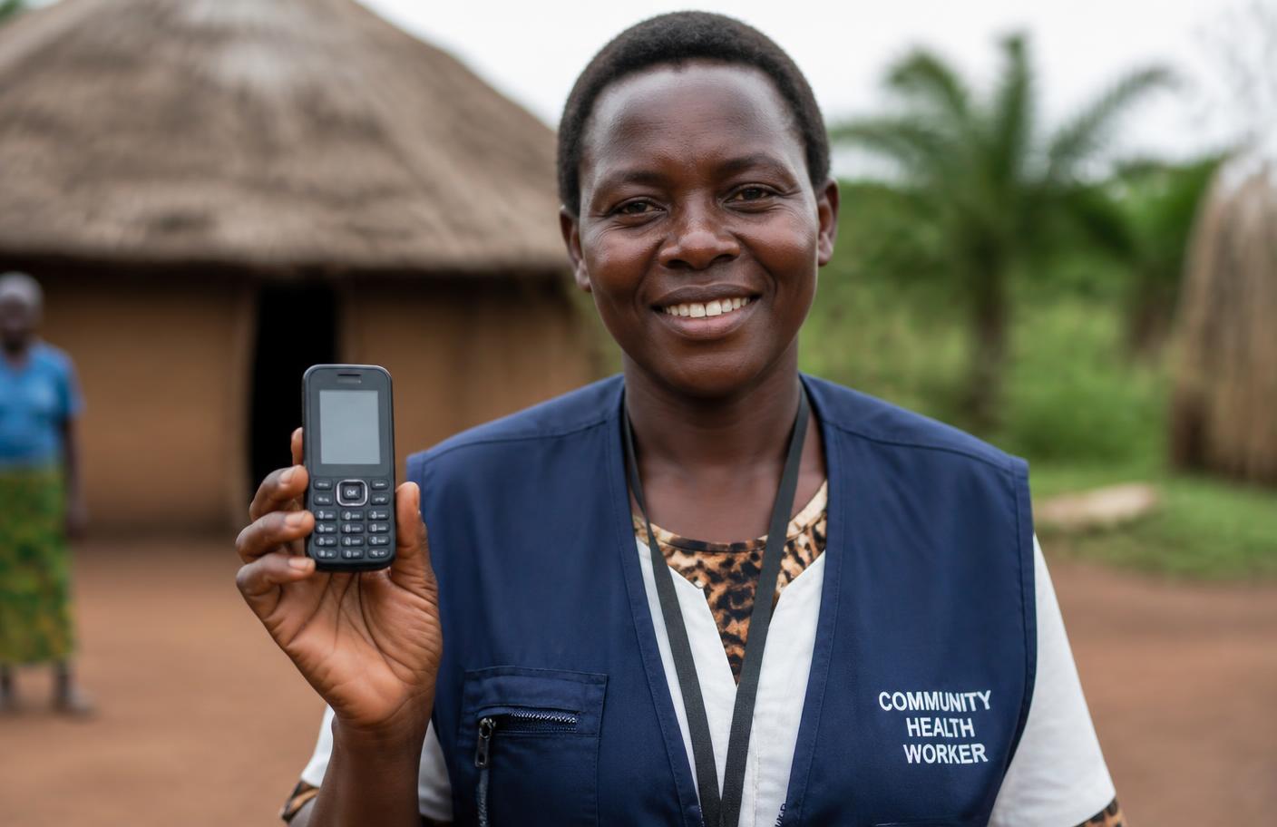 Community health worker using a basic mobile phone